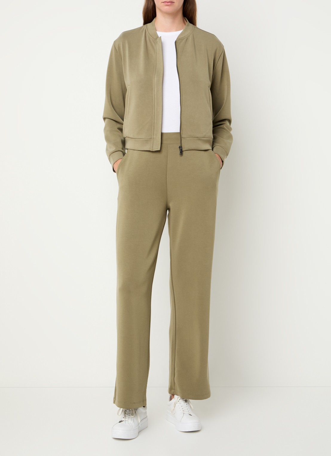 French Connection Wren high waist wide fit pantalon met steekzakken - voorkant 2 mosgroen