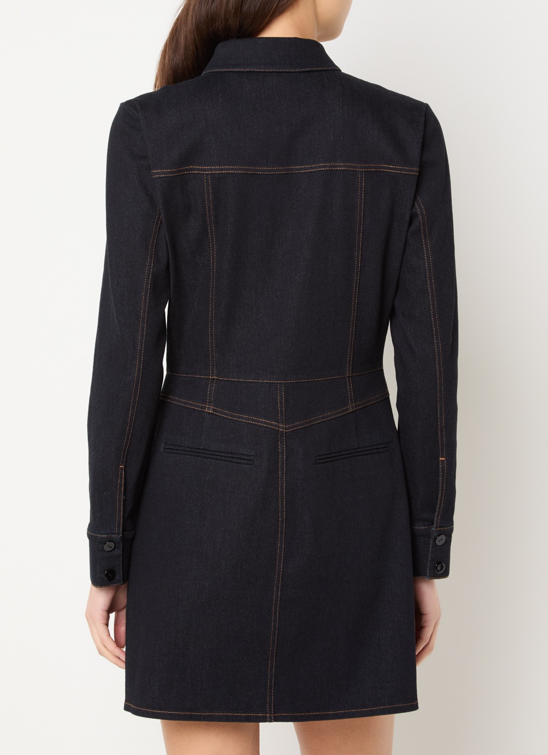 French Connection Yami mini denim jurk met steekzakken - achterkant 4 donkerblauw