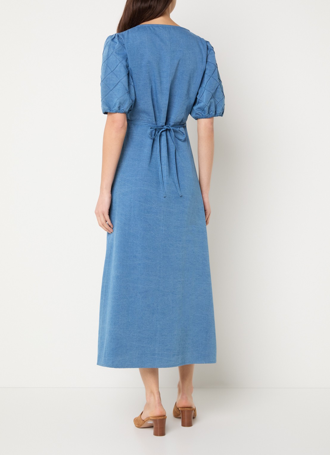 French Connection Zaves denim blousejurk met V-hals - achterkant blauw