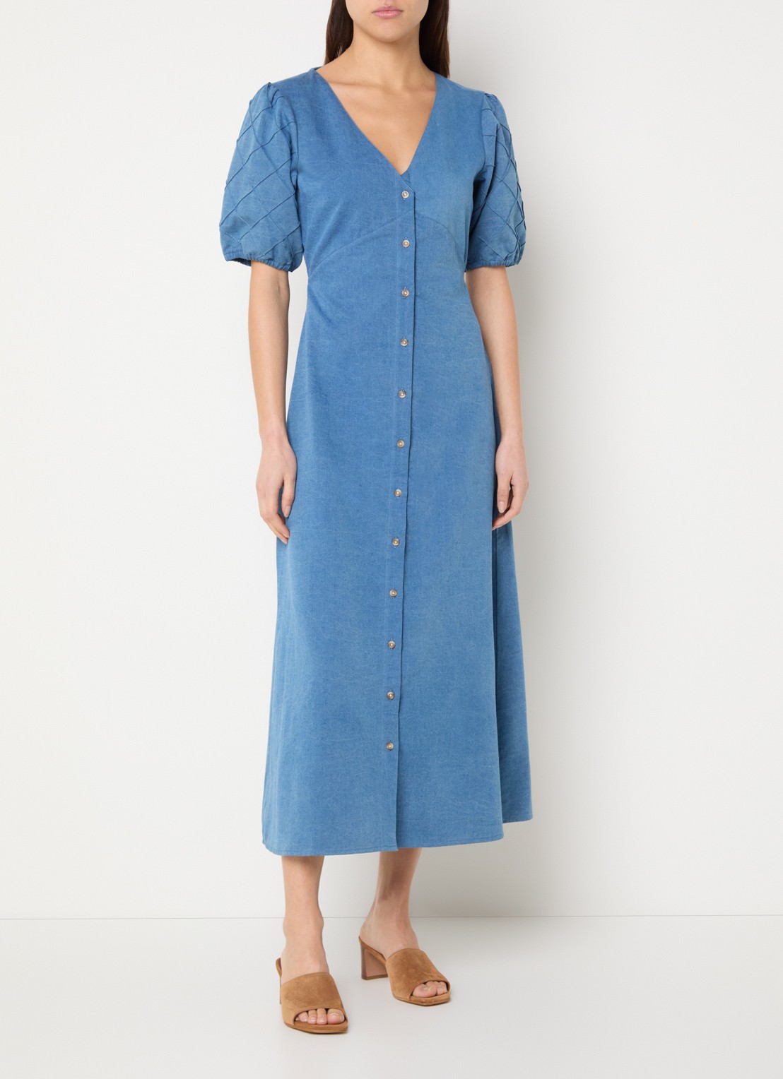 French Connection Zaves denim blousejurk met V-hals - detail 4 blauw