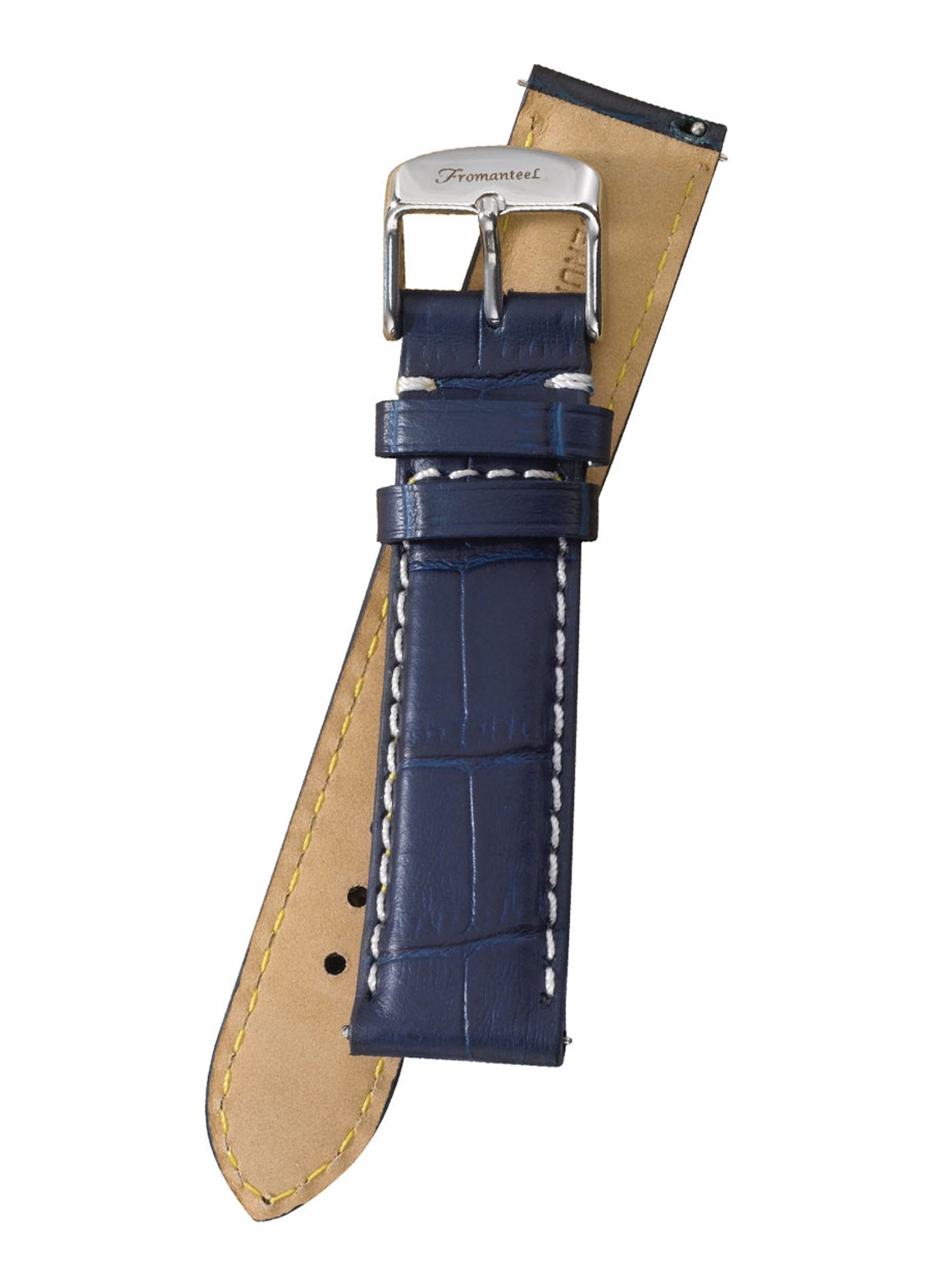 Fromanteel Horlogeband van kalfsleer met crocostructuur S-011 - voorkant blauw