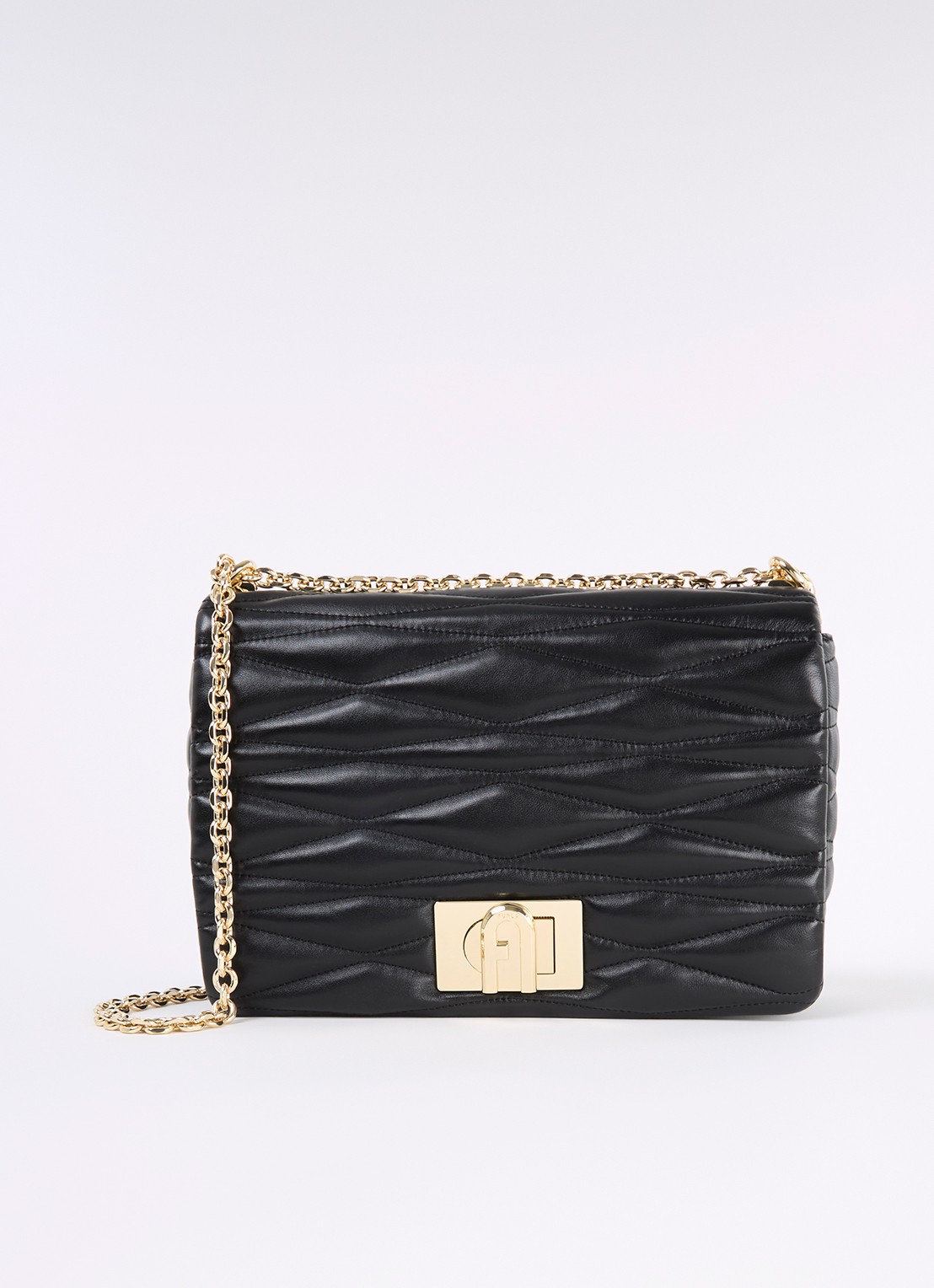 FURLA 1927 M crossbodytas van leer met quilt patroon - voorkant 2 zwart