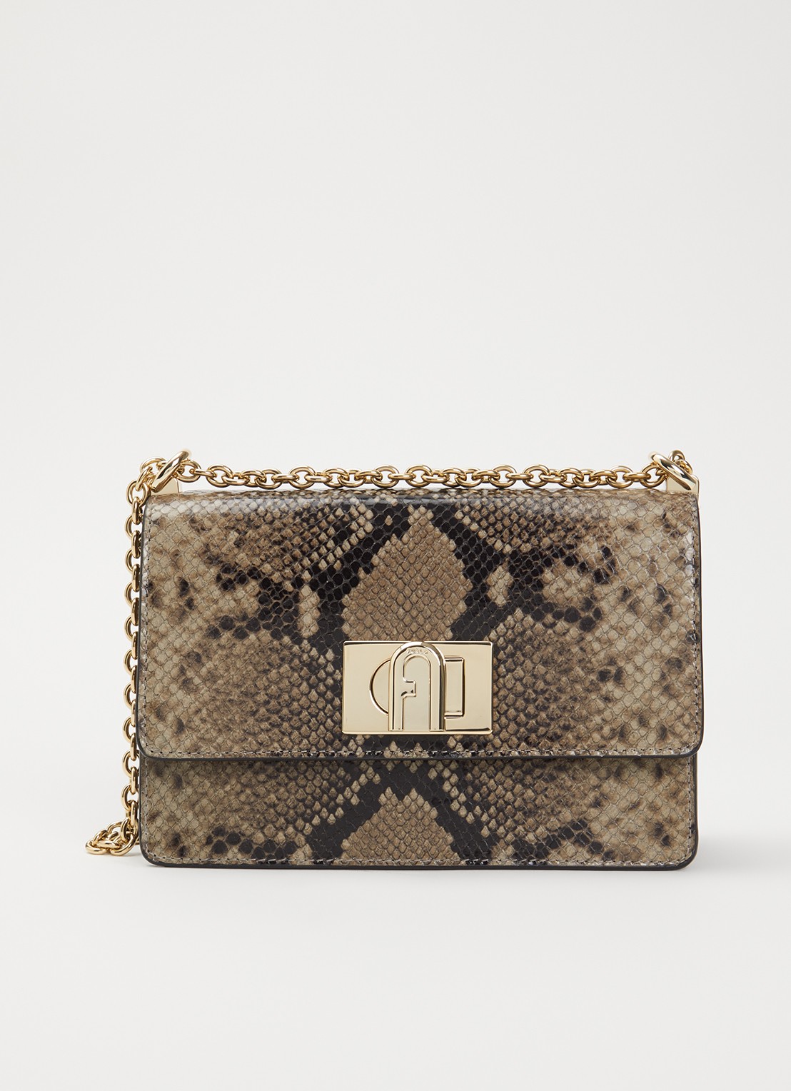 FURLA 1927 Mini crossbodytas van geitenleer met slangenprint - voorkant grijs