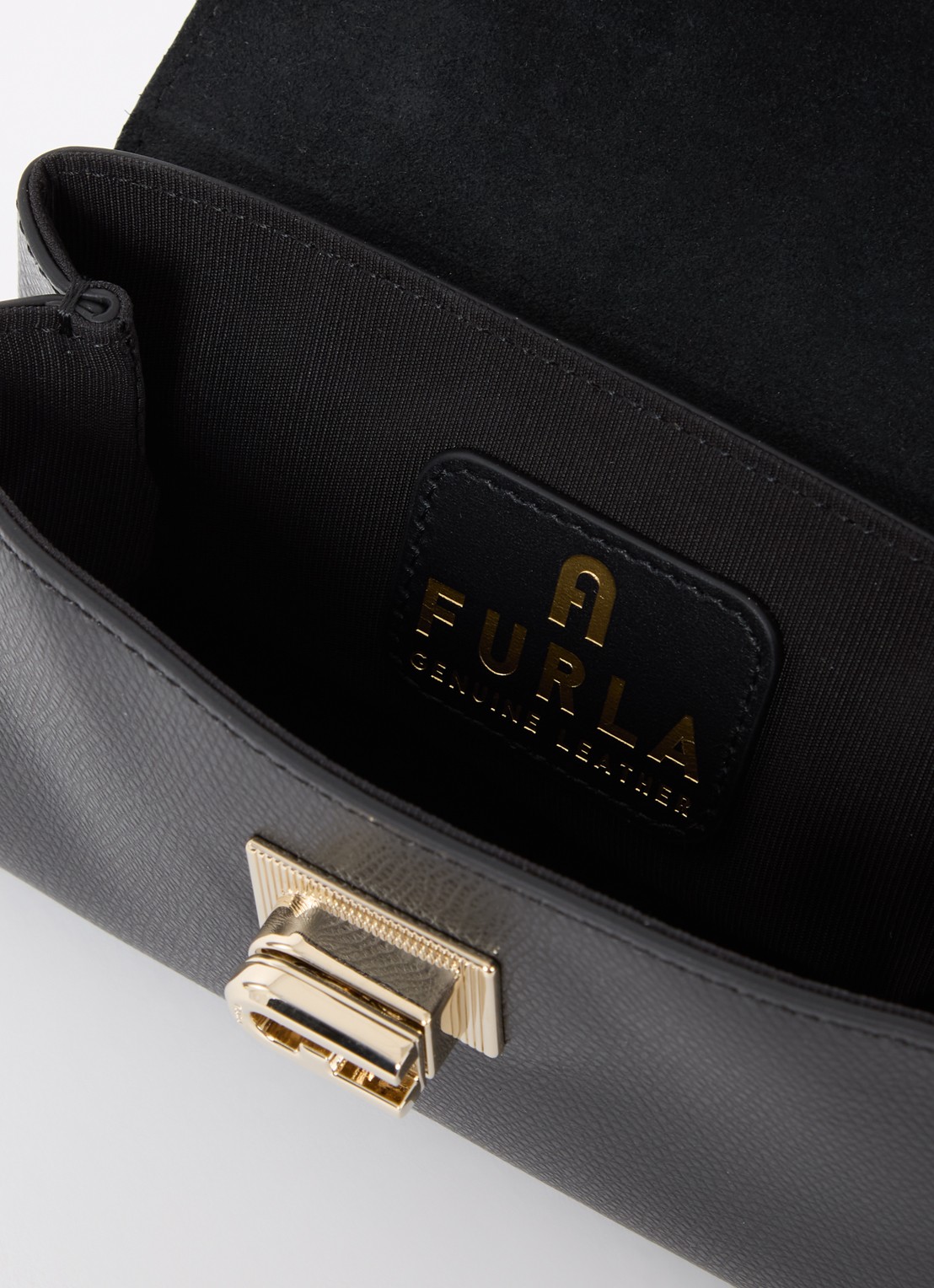 FURLA 1927 Mini handtas van leer met structuur - detail zwart