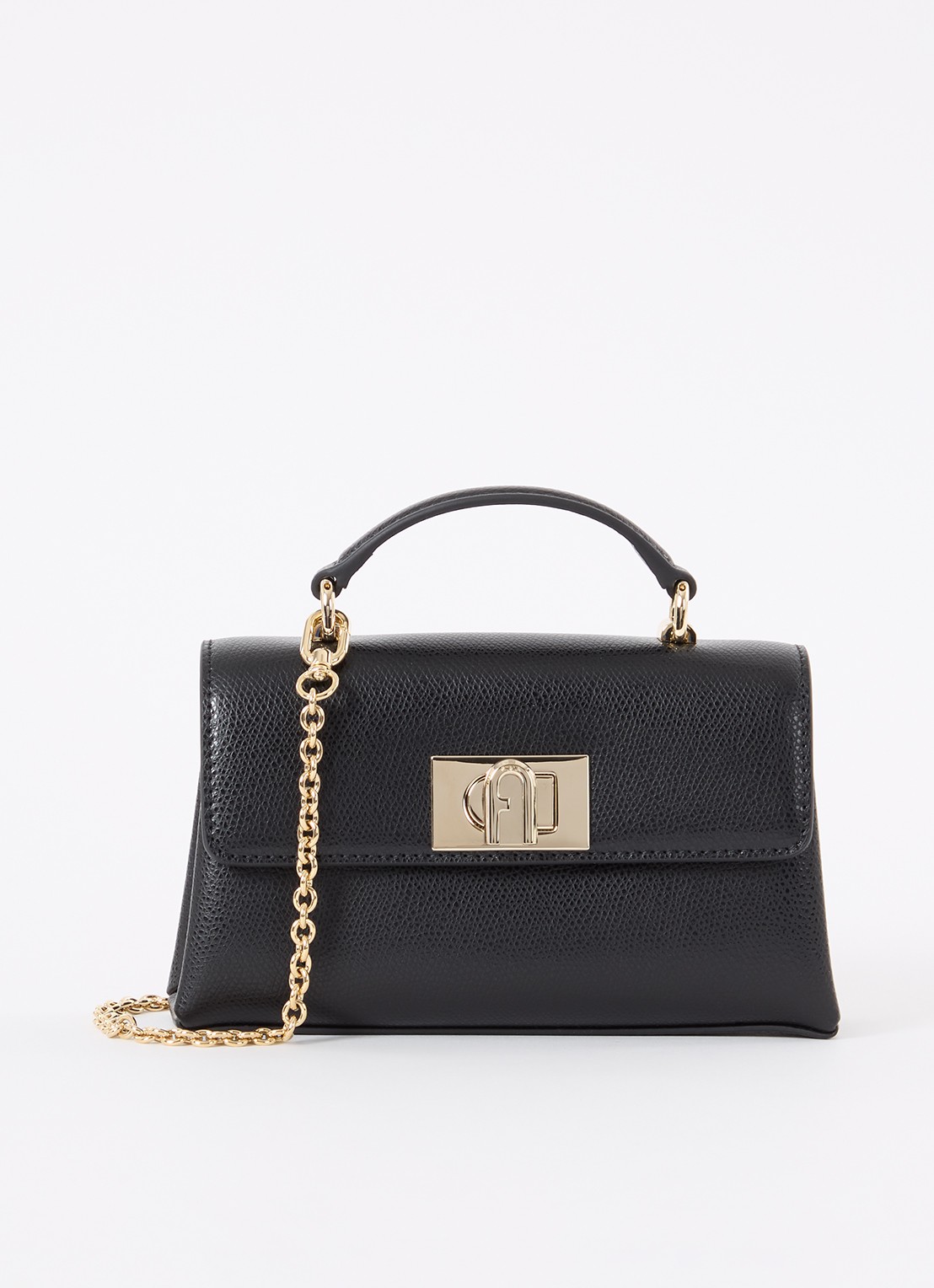 FURLA 1927 Mini handtas van leer met structuur - voorkant 4 zwart