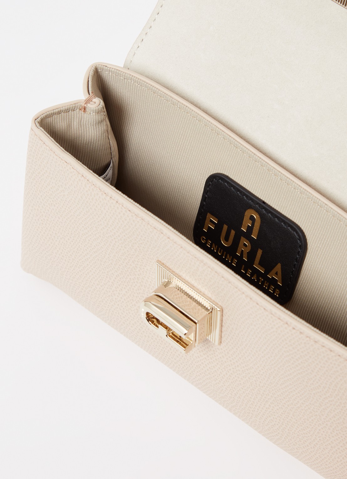 FURLA 1927 Mini handtas van leer met structuur - detail creme