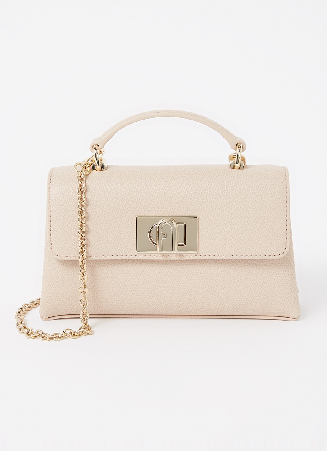 FURLA 1927 Mini handtas van leer met structuur - voorkant 4 creme