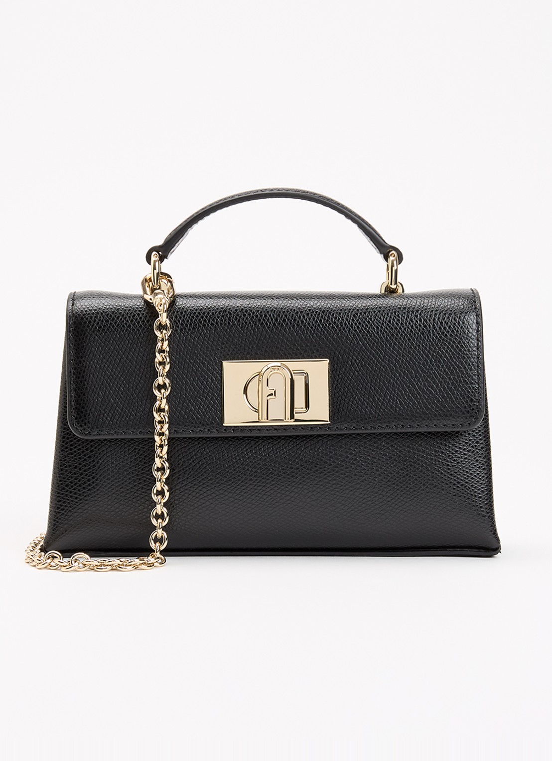 FURLA 1927 Mini handtas van leer met structuur - voorkant 5 zwart