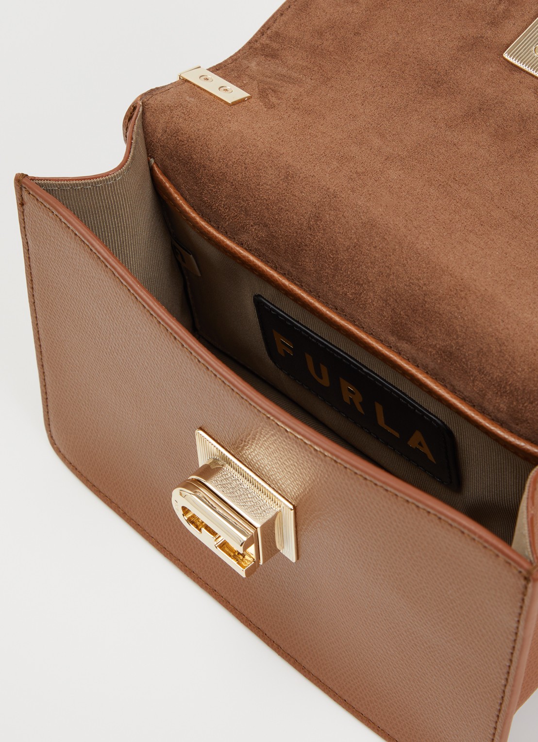 FURLA 1927 mini schoudertas van leer met structuur - detail 3 cognac