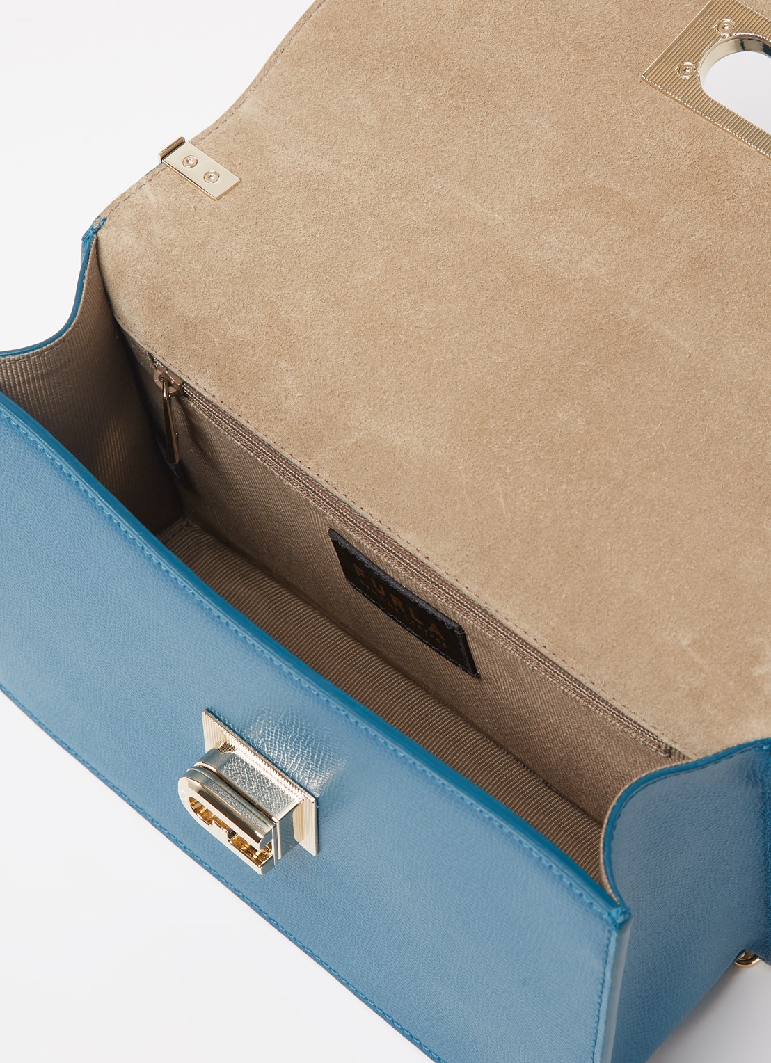 FURLA 1927 schoudertas S van leer - detail 2 blauw