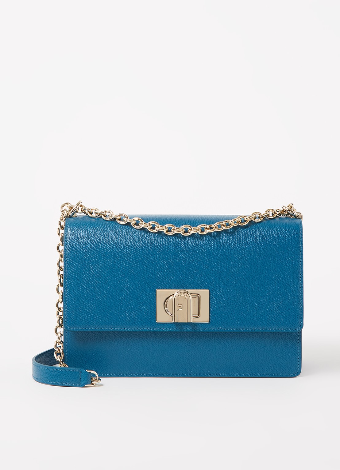 FURLA 1927 schoudertas S van leer - voorkant 4 blauw