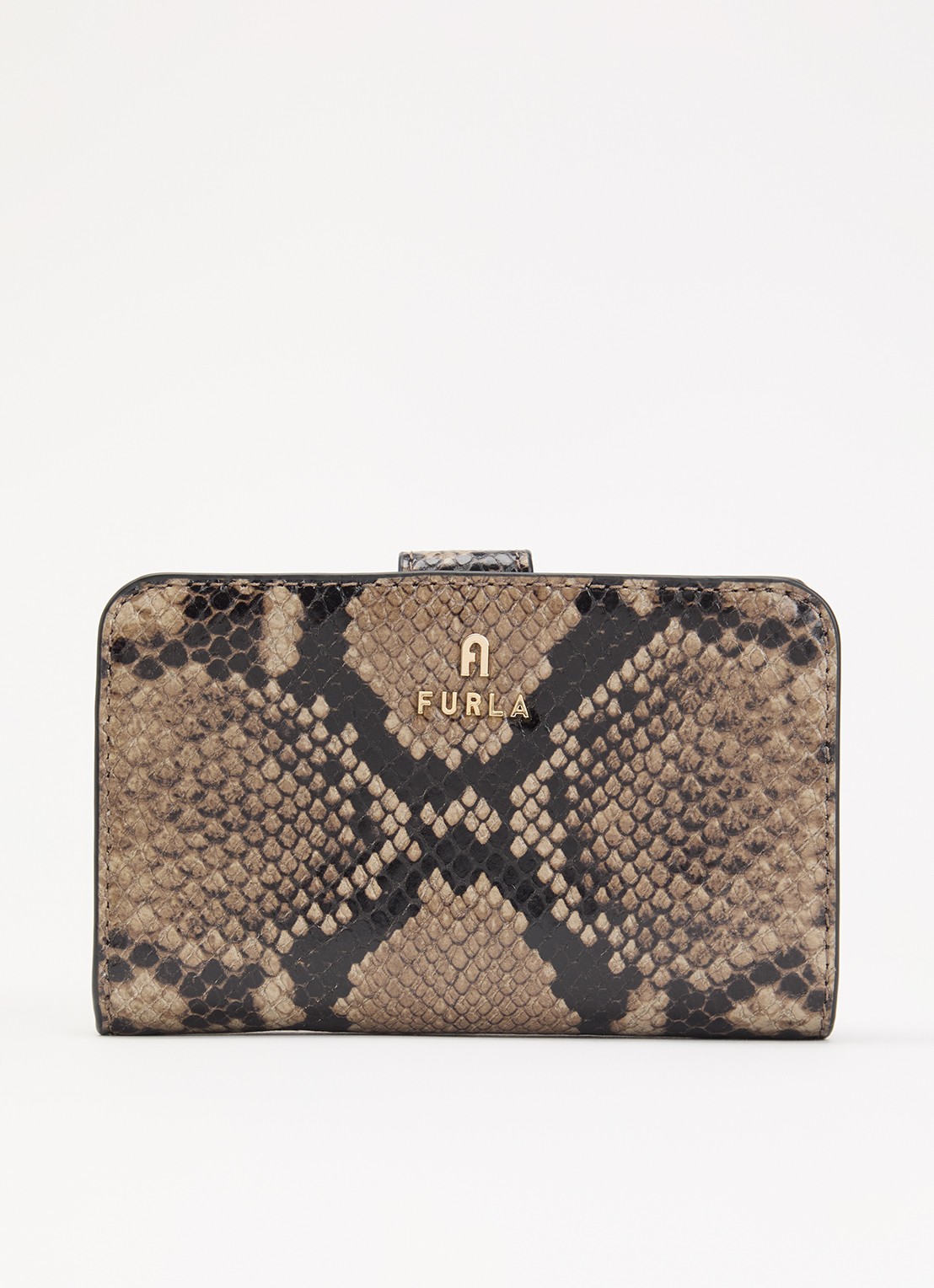 FURLA Camelia portemonnee van leer met slangenprint - voorkant 2 zand