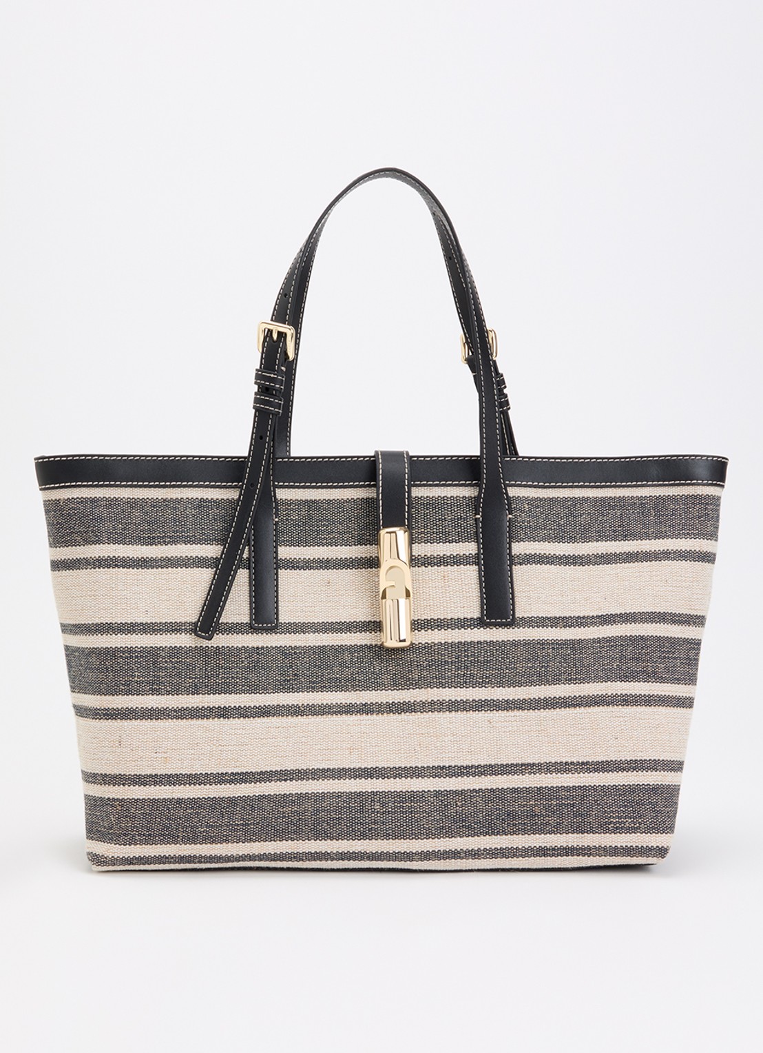 FURLA Debby L shopper van canvas met leren details - voorkant beige