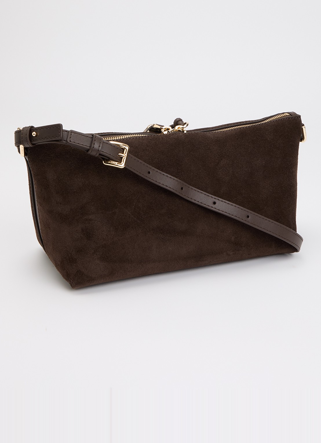 FURLA Debby Mini schoudertas van suède met verstelbare schouderriem - achterkant 4 donkerbruin