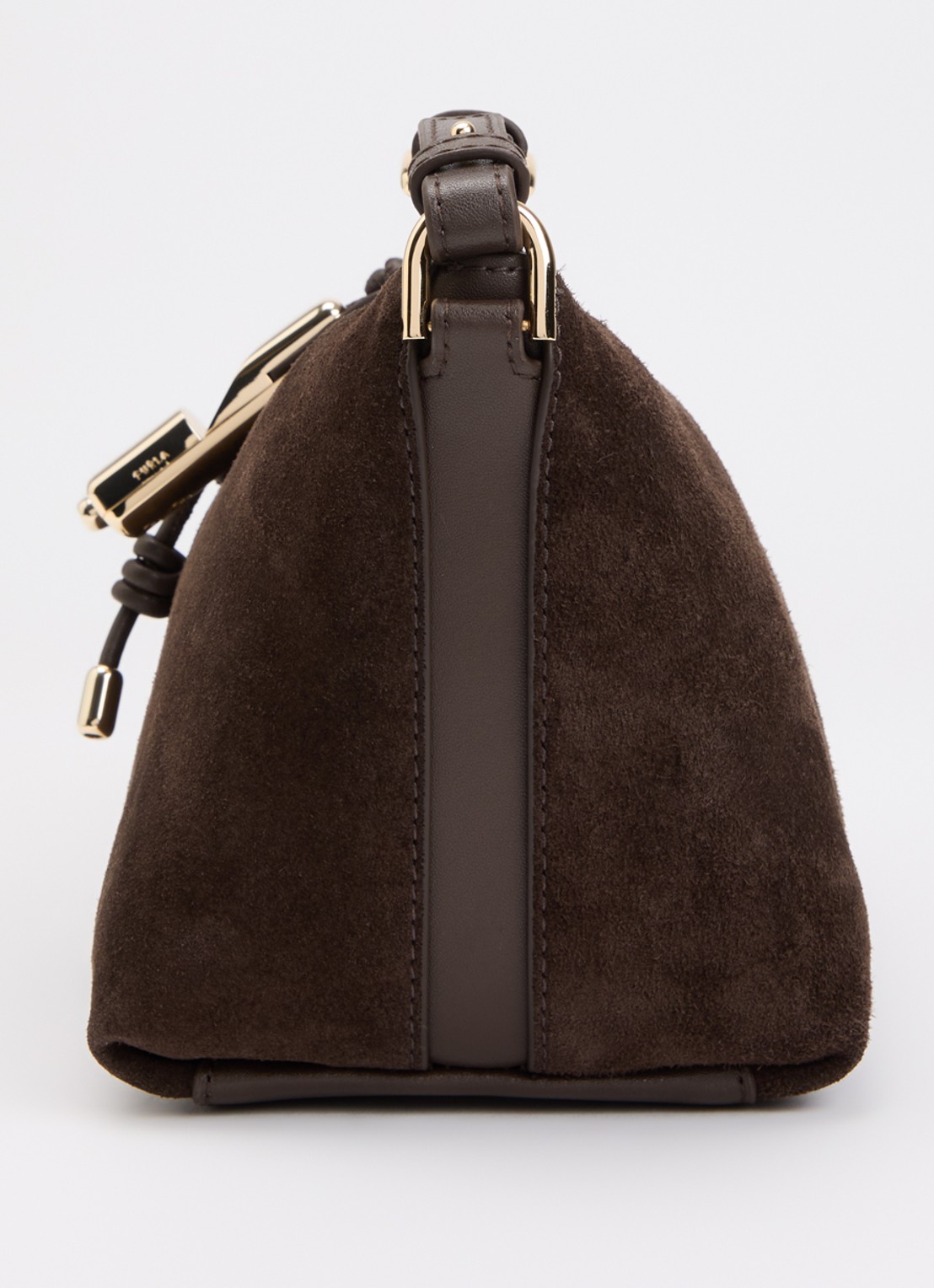 FURLA Debby Mini schoudertas van suède met verstelbare schouderriem - detail 2 donkerbruin