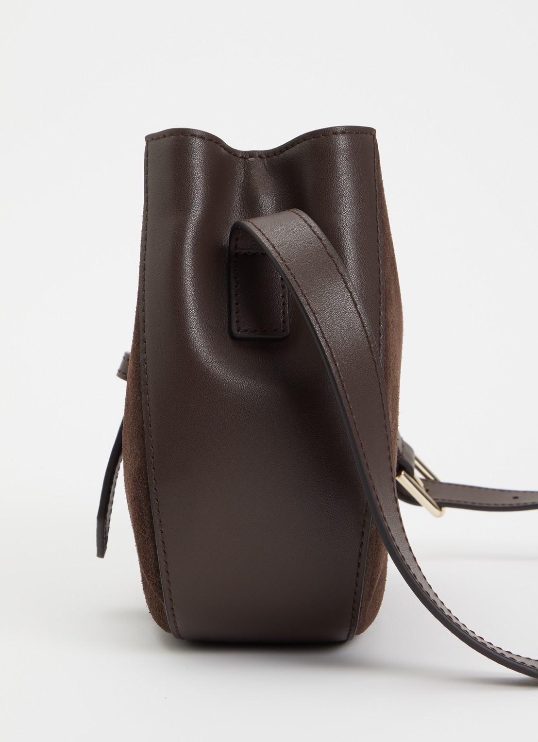 FURLA Dora Mini schoudertas van leer met details van suède  - detail 2 donkerbruin