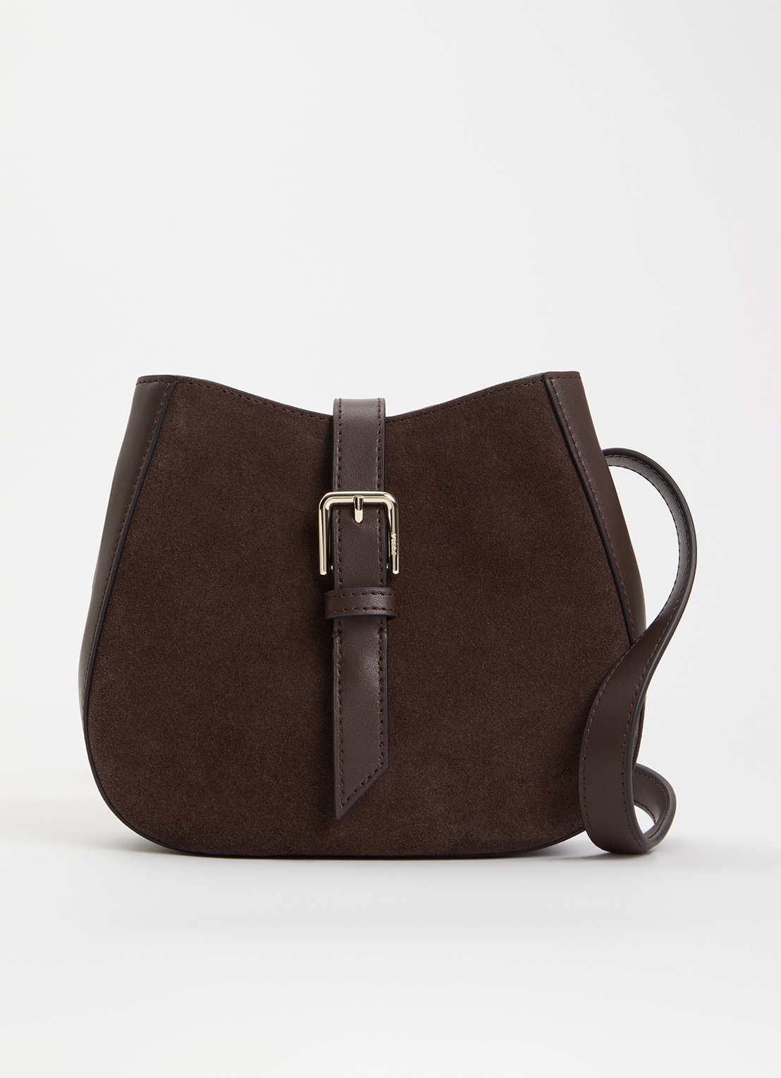 FURLA Dora Mini schoudertas van leer met details van suède  - voorkant 4 donkerbruin
