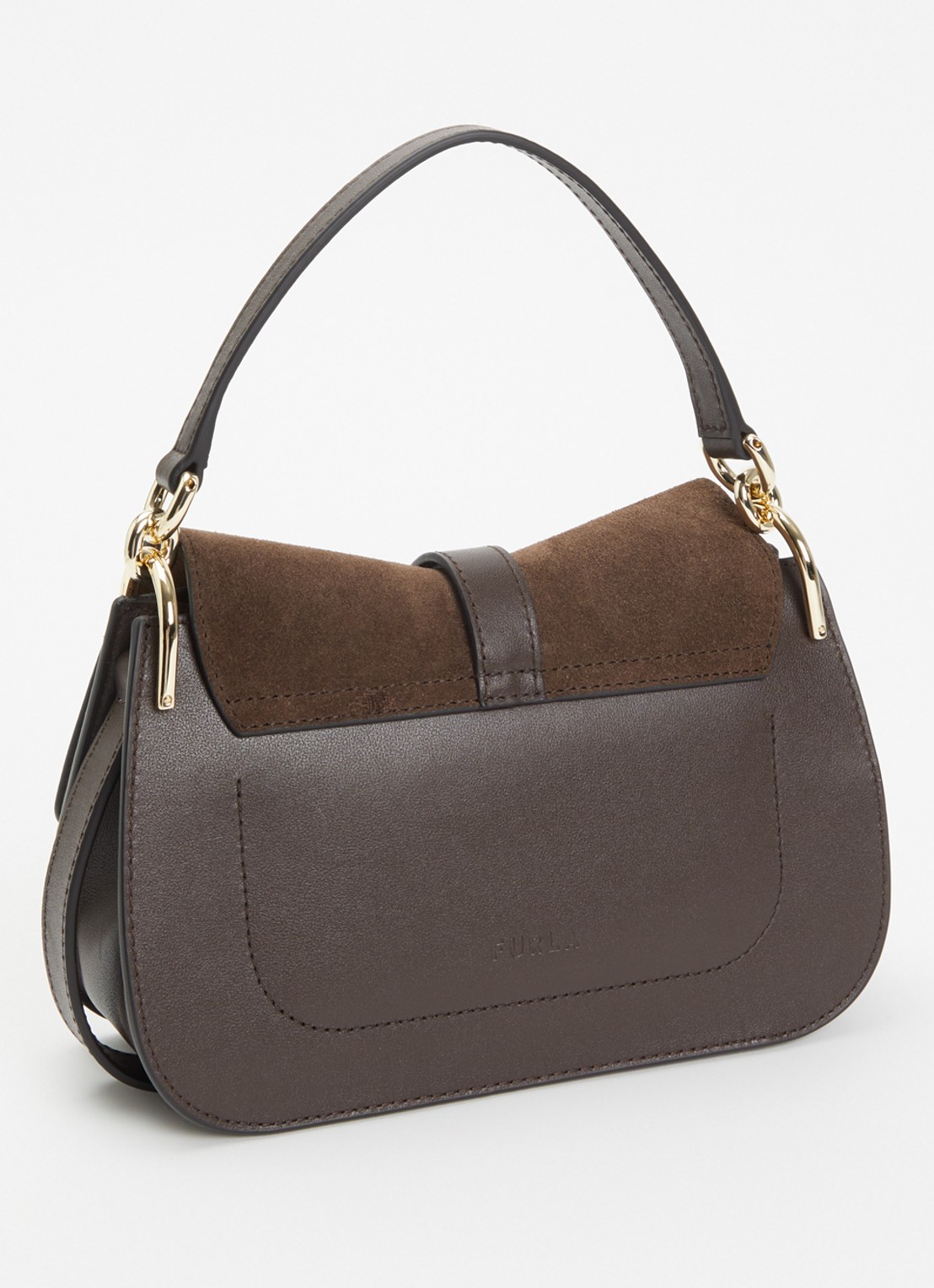 FURLA Flow Mini handtas van suède met details van kalfsleer - achterkant 2 donkerbruin
