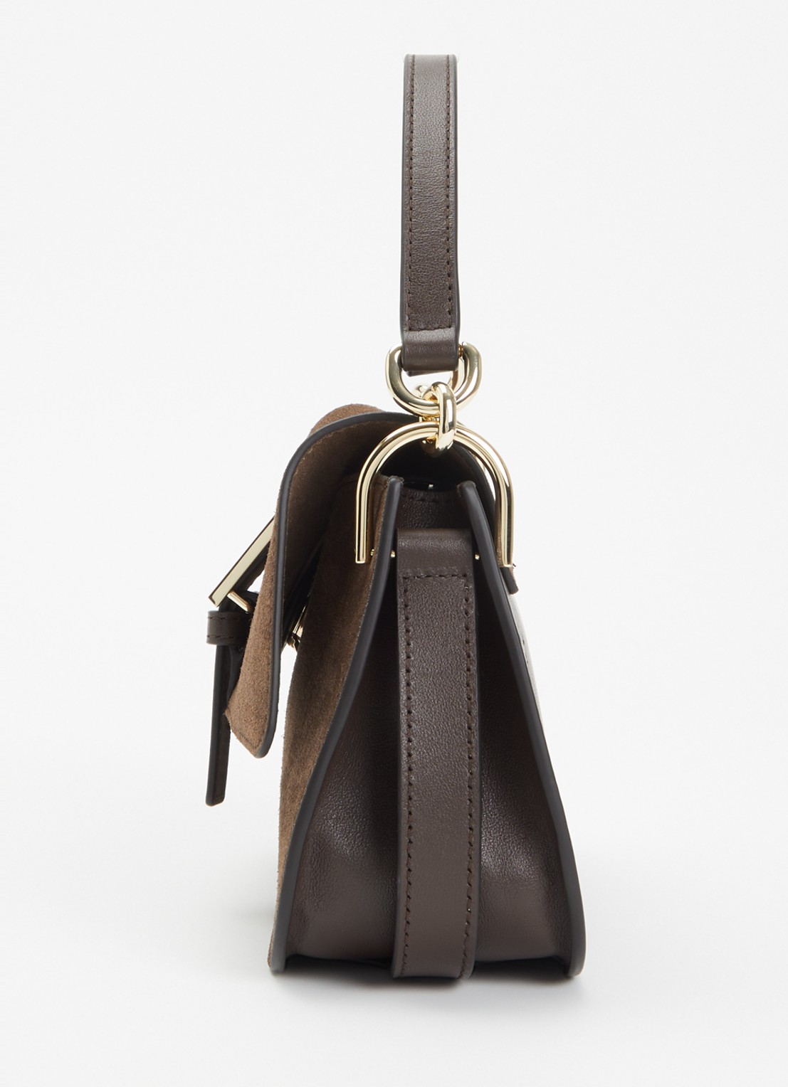 FURLA Flow Mini handtas van suède met details van kalfsleer - detail 4 donkerbruin
