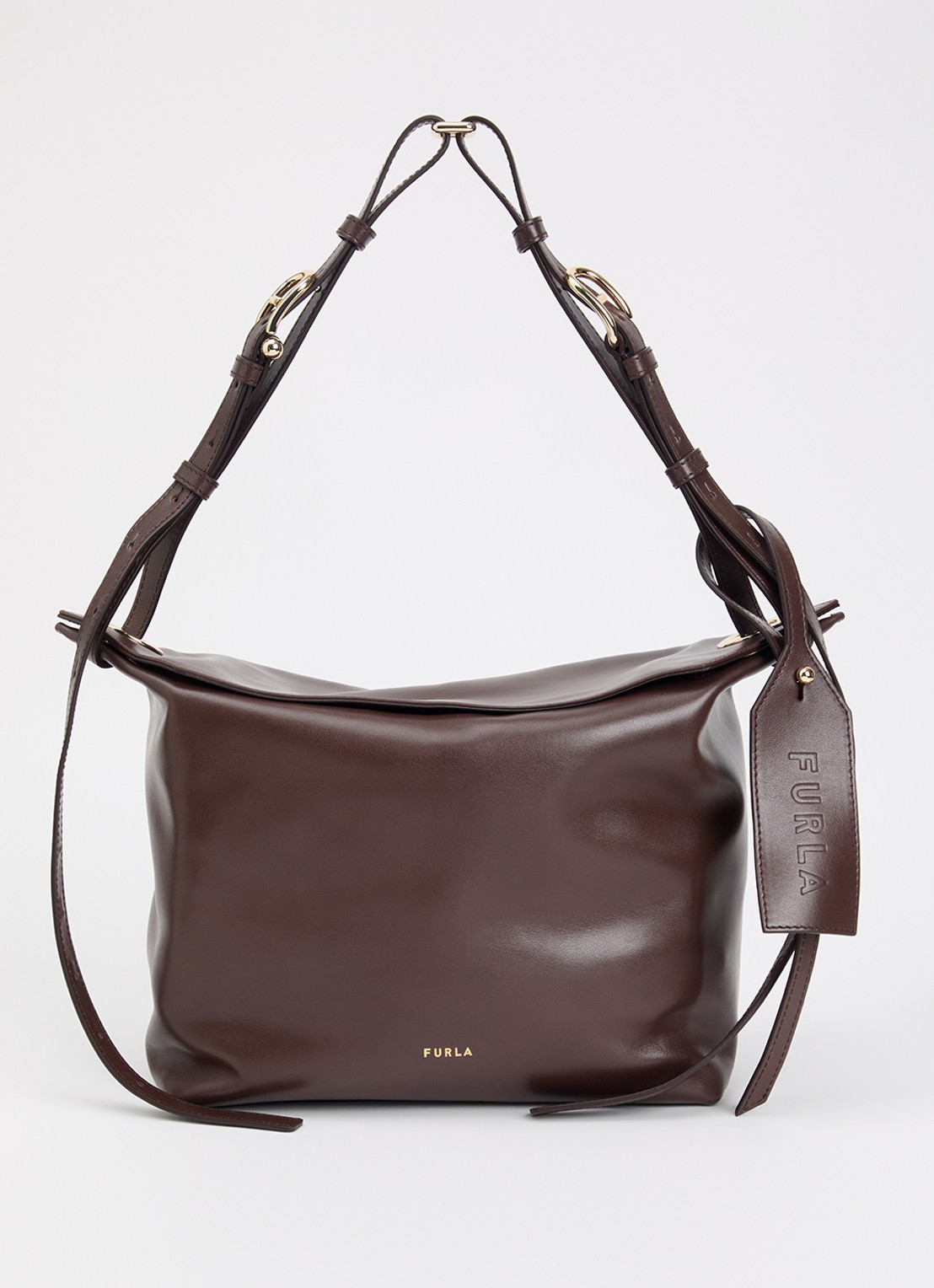 FURLA Ginevra M schoudertas van leer - voorkant 2 bruin