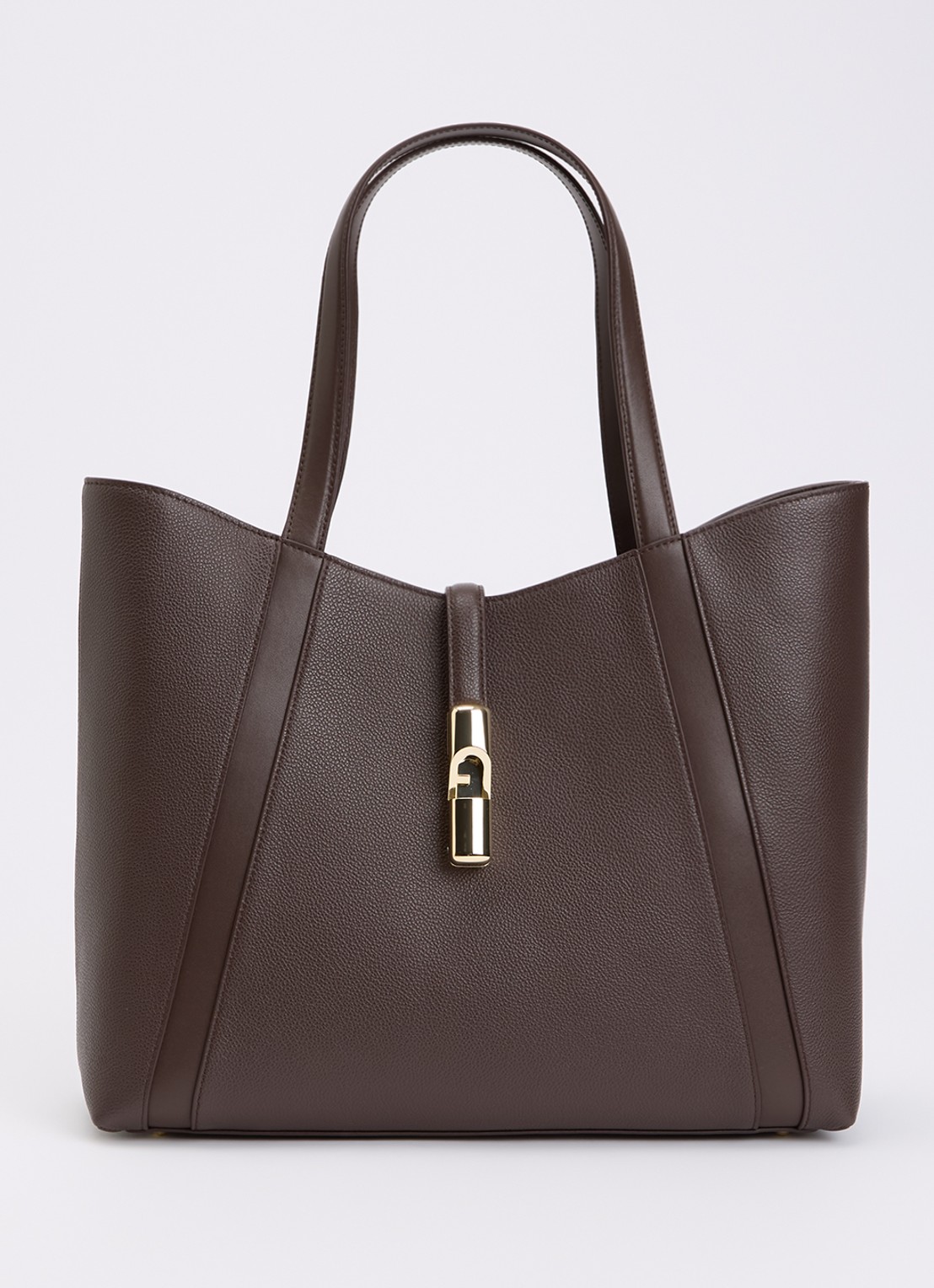 FURLA Goccia L schoudertas van kalfsleer met logo - voorkant 2 donkerbruin