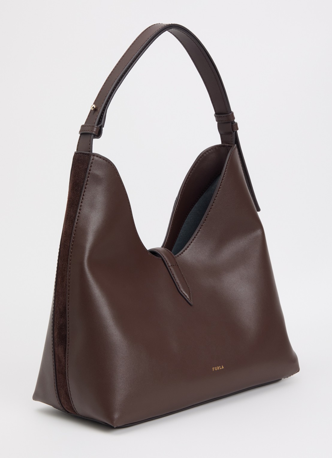 FURLA Goccia M schoudertas van kalfsleer met details van suède - achterkant 2 chocoladebruin