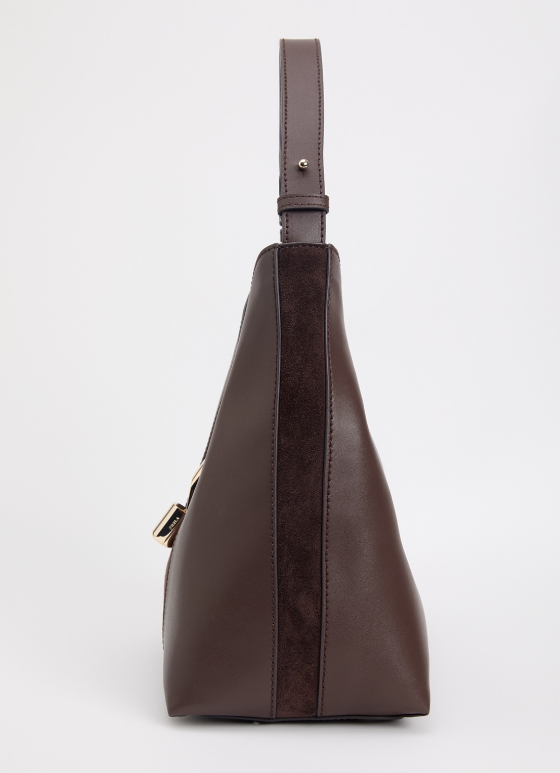 FURLA Goccia M schoudertas van kalfsleer met details van suède - detail 4 chocoladebruin