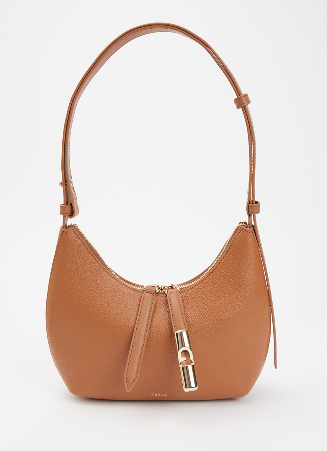 FURLA Goccia S schoudertas van leer  - voorkant 2 roestbruin