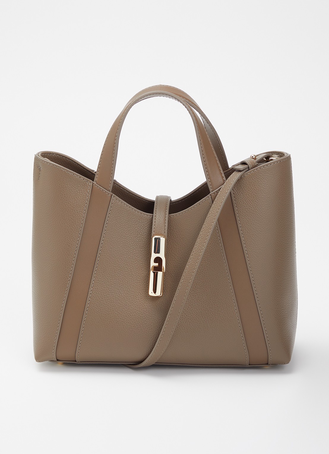 FURLA Goccia S shopper van leer met afneembare schouderriem - voorkant 5 taupe