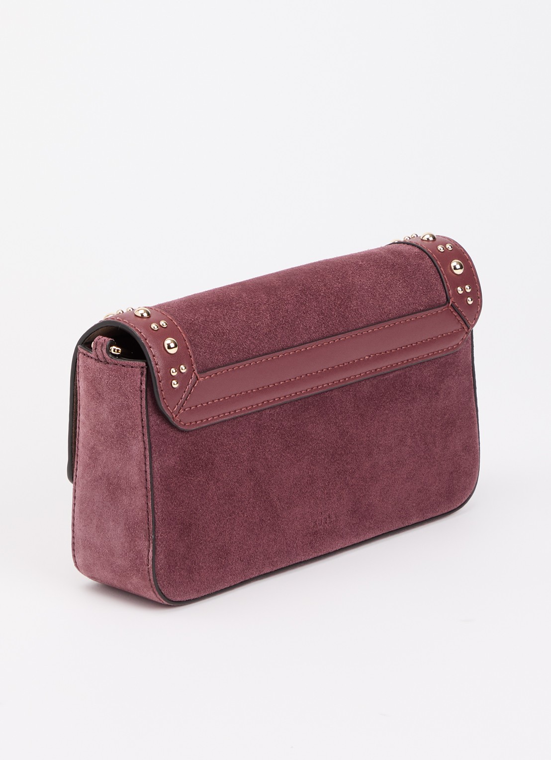 FURLA Iride S crossbodytas van suède met studs en afneembare schouderriem - achterkant cranberryrood