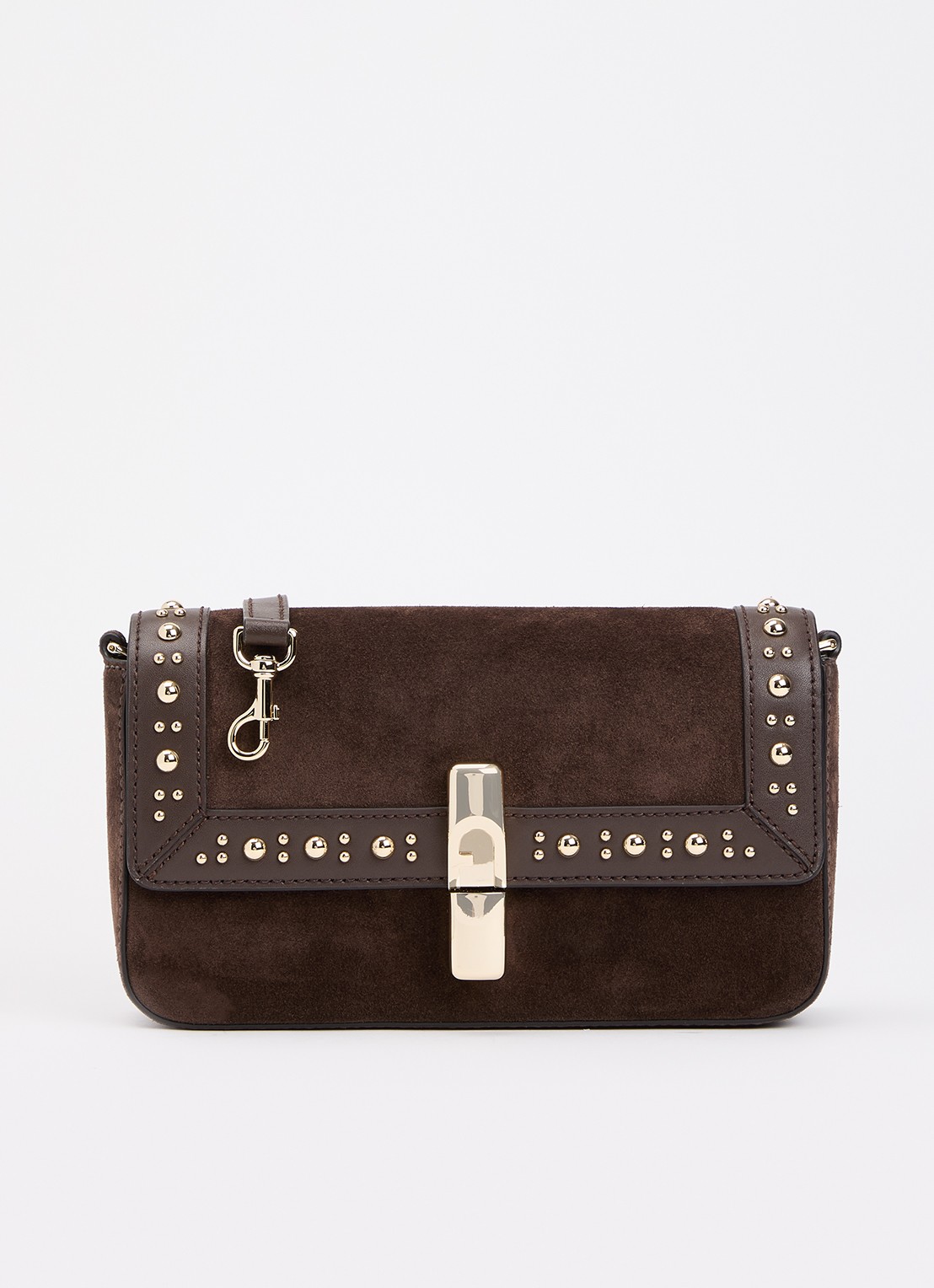 FURLA Iride S crossbodytas van suède met studs en afneembare schouderriem - voorkant 5 bruin