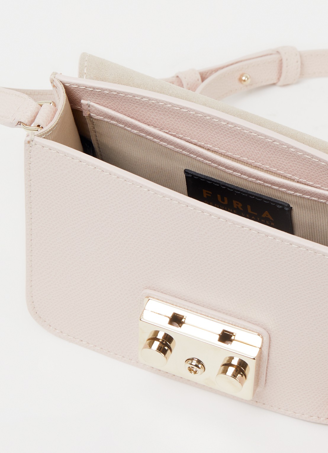 FURLA Metropolis Mini crossbodytas van kalfsleer - detail lichtroze