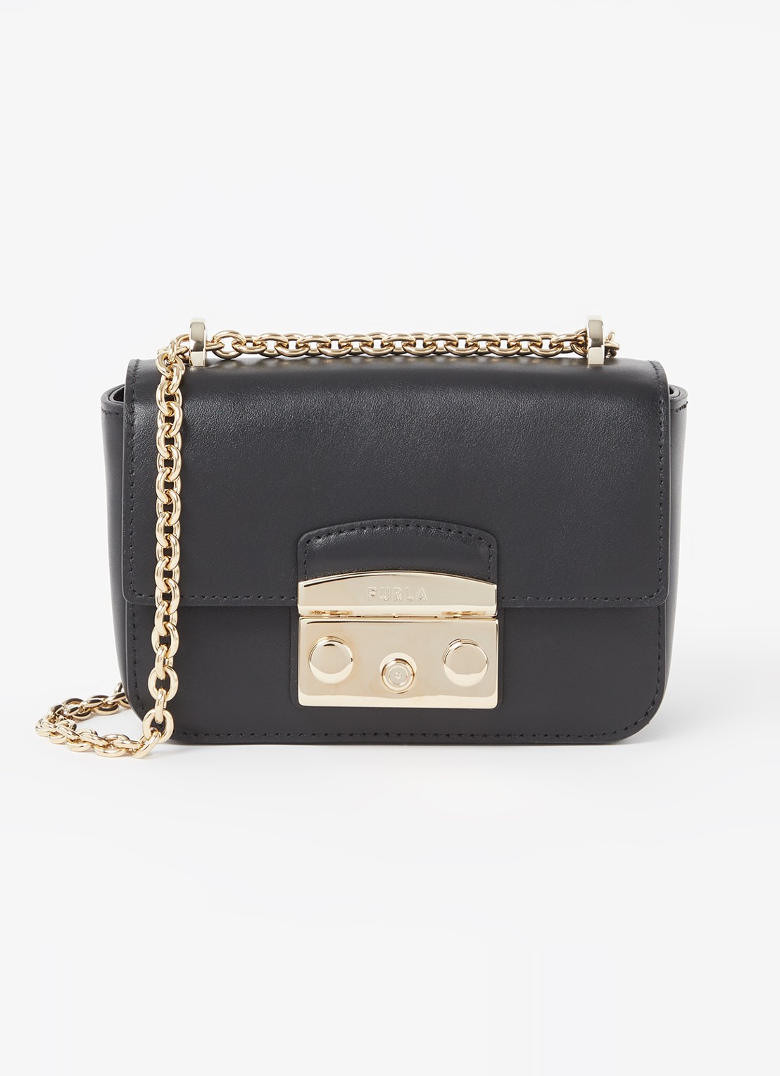 FURLA Metropolis Mini crossbodytas van leer - voorkant zwart