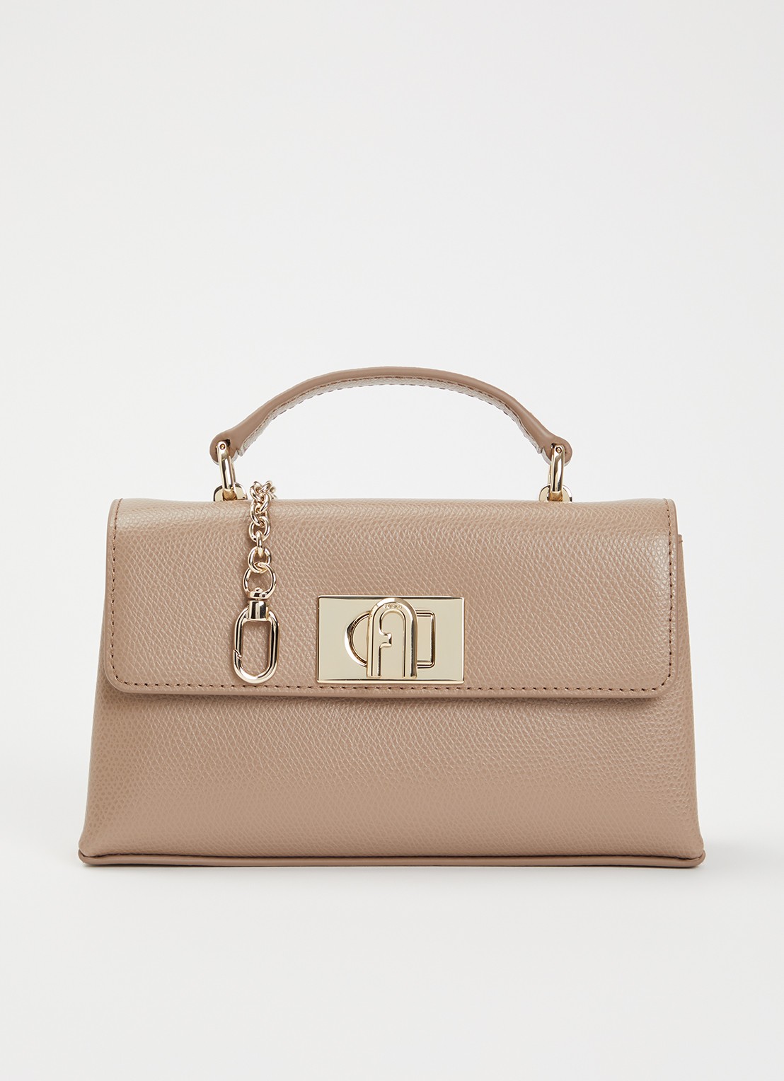 FURLA Mini handtas van leer met afneembare schouderriem - voorkant 5 donkerbeige