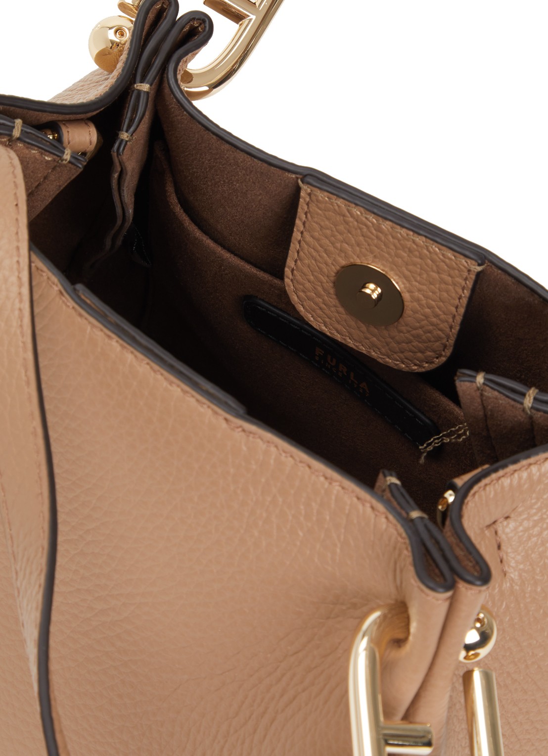 FURLA Nuvola Mini handtas van leer - detail 3 donkerbeige