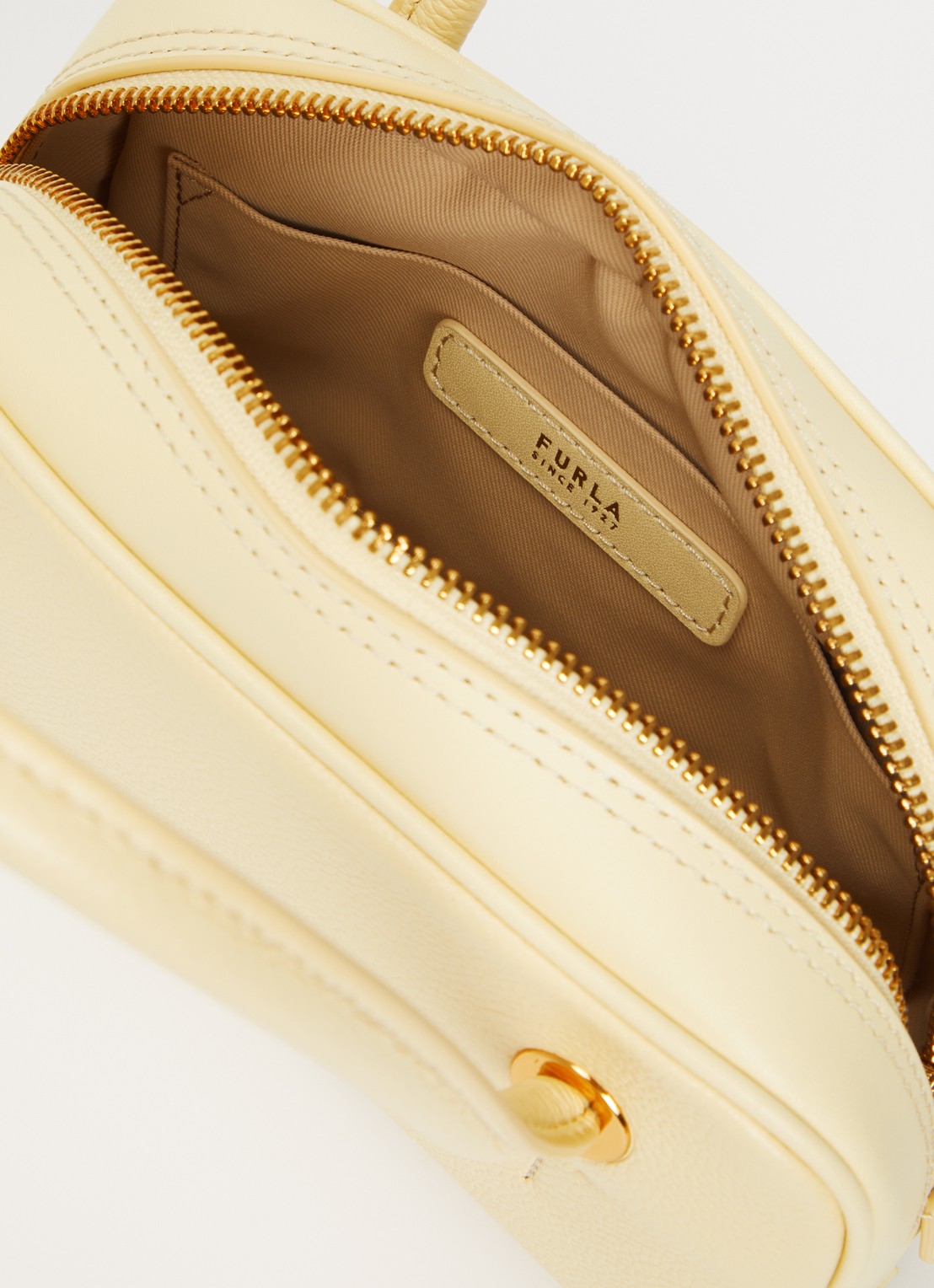FURLA Poppy Mini handtas van leer - detail 2 lichtgeel