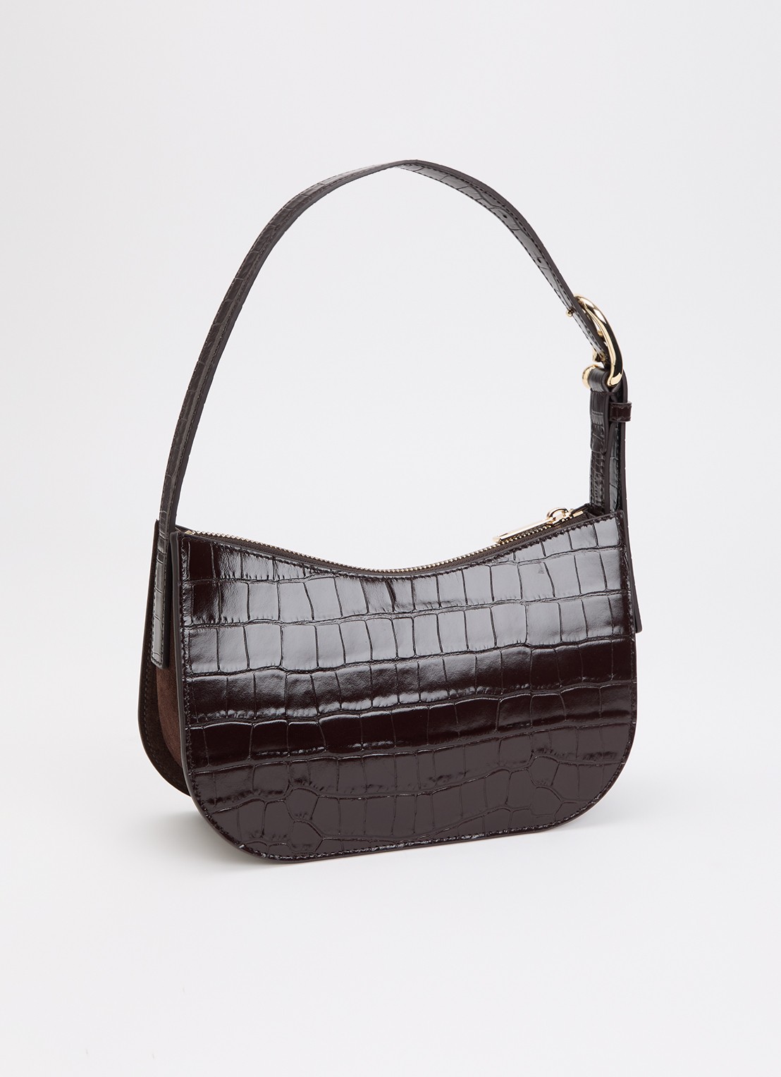 FURLA Sara S schoudertas van leer met crocostructuur en verstelbare schouderriem - achterkant 4 donkerbruin
