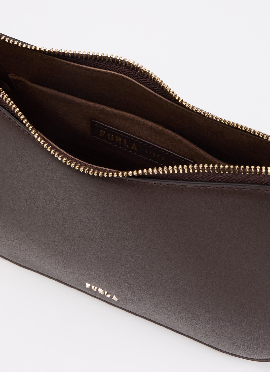 FURLA Sara S schoudertas van leer met verstelbare schouderriem - detail donkerbruin