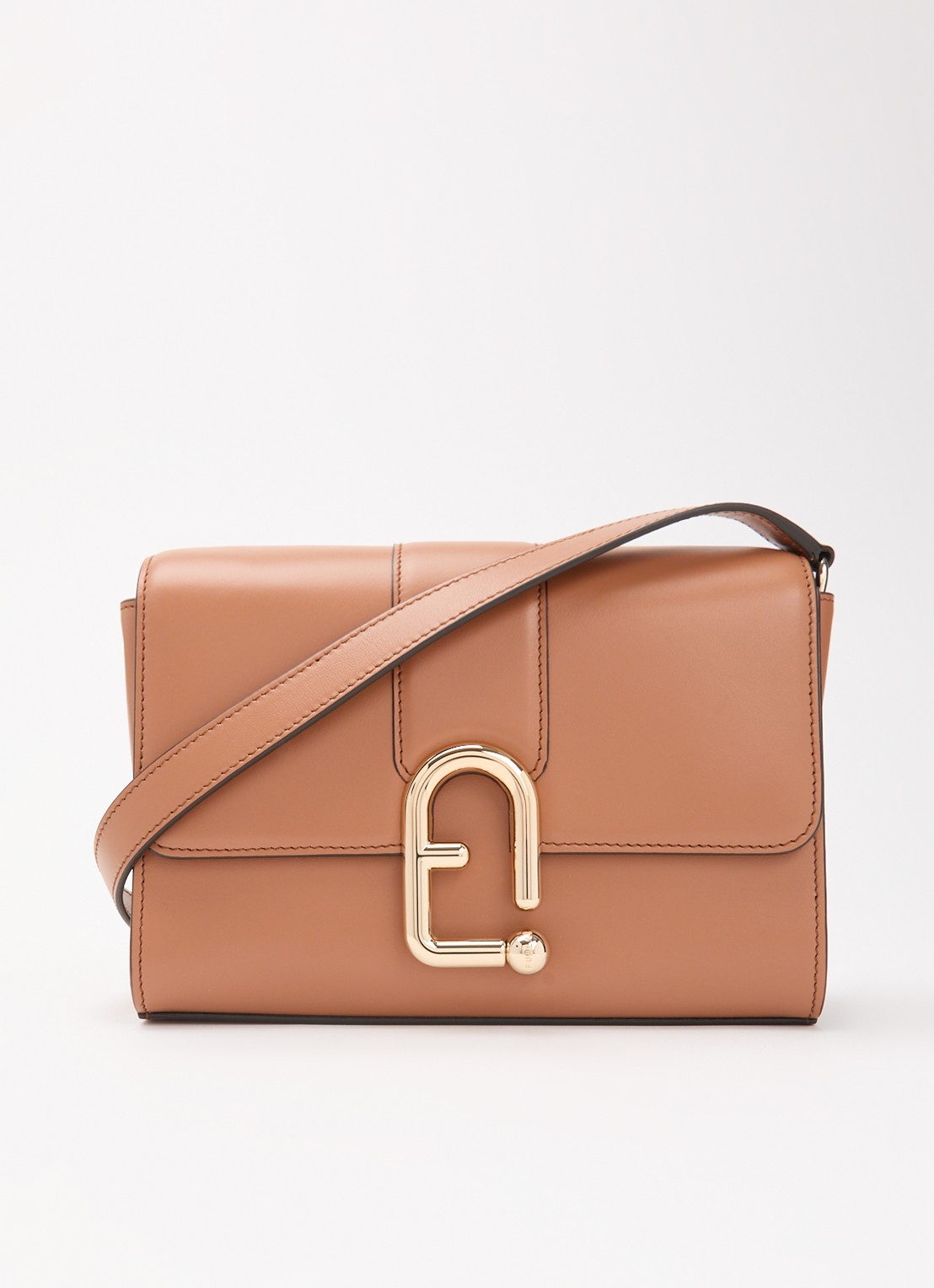 FURLA Urban S crossbodytas van leer met verstelbare schouderriem - voorkant roestbruin
