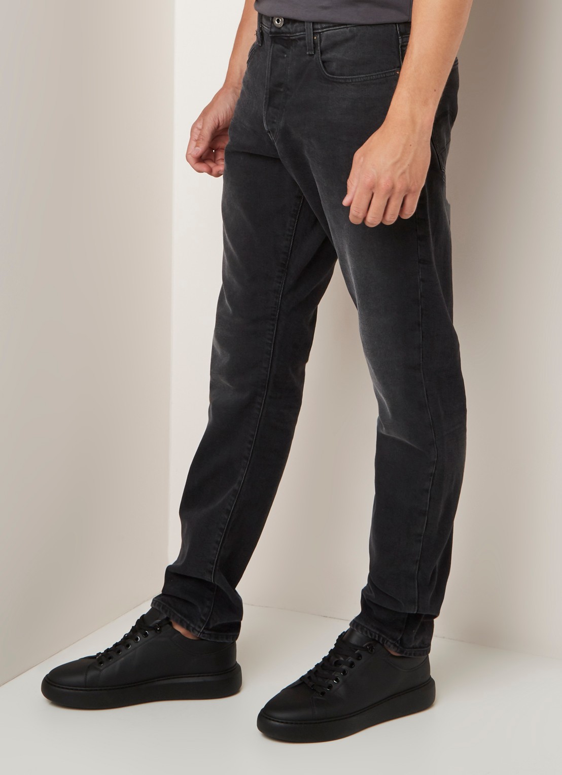 G-Star RAW 3301 Straight fit jeans met stretch - detail 4 donkergrijs