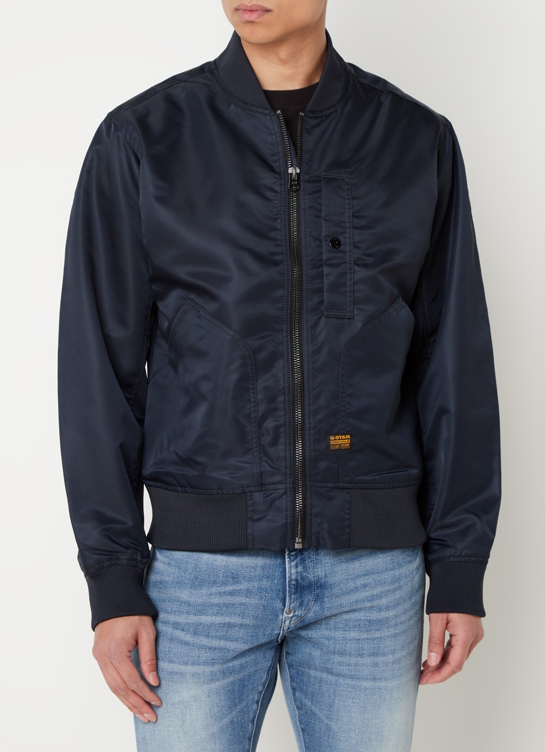 G-Star RAW Bomberjack met steekzakken en logo - detail blauw