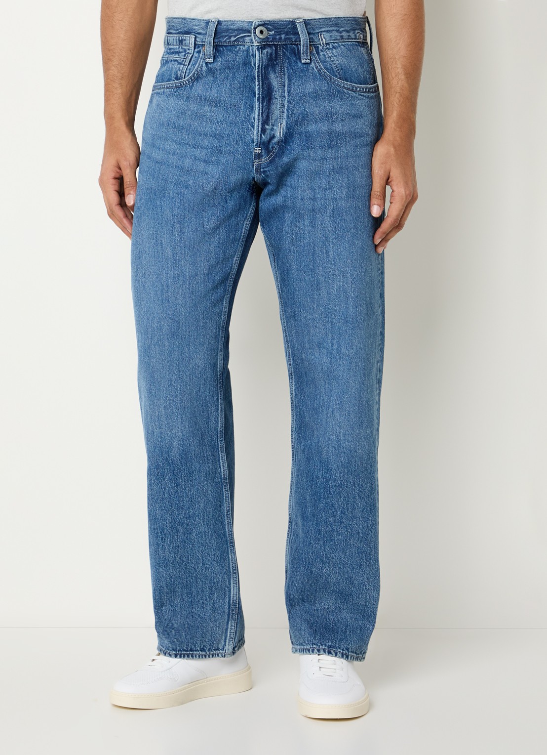 G-Star RAW Deeggie straight leg jeans met medium wassing - detail indigo