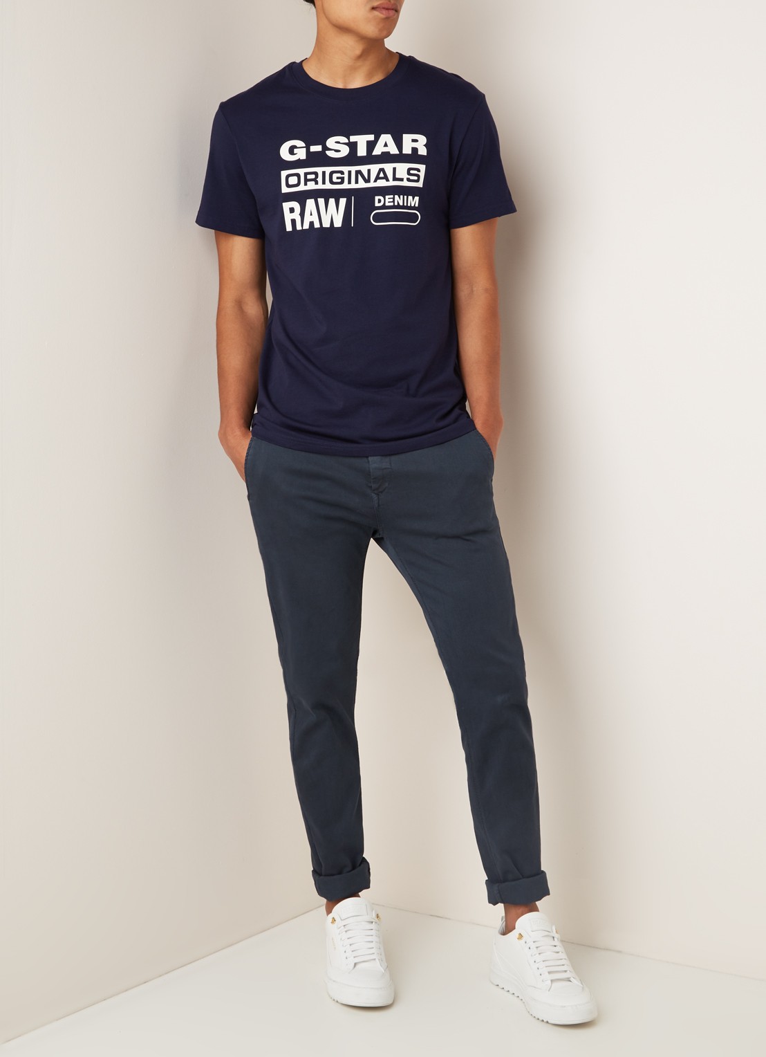 G-Star RAW Graphic T-shirt met tekstopdruk - voorkant 2 royalblauw