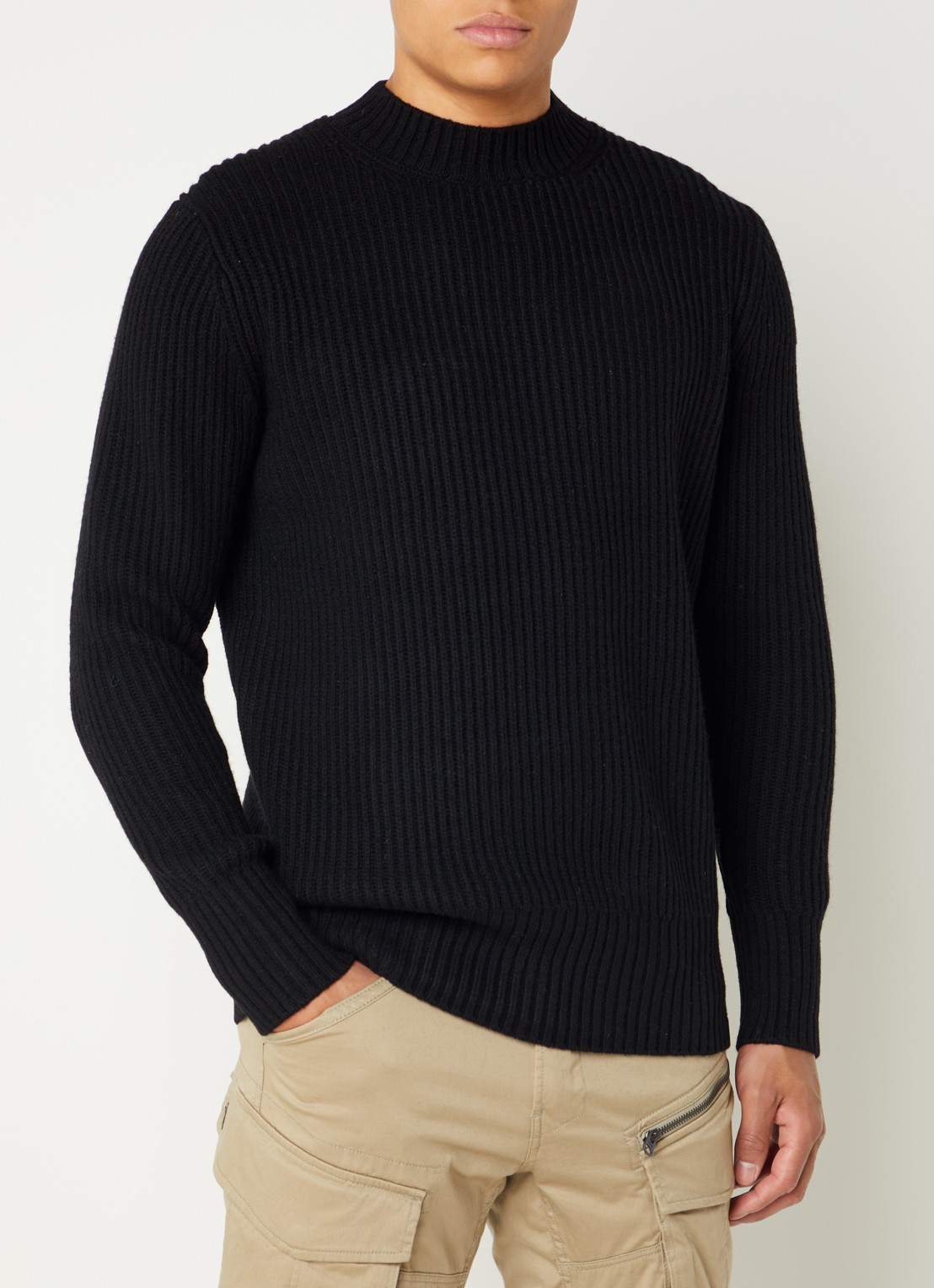 G-Star RAW Ribgebreide trui in wolblend  - detail 4 zwart