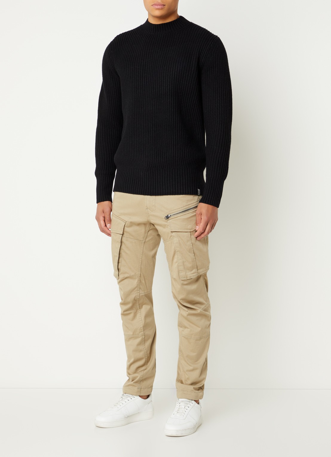 G-Star RAW Ribgebreide trui in wolblend  - voorkant 3 zwart
