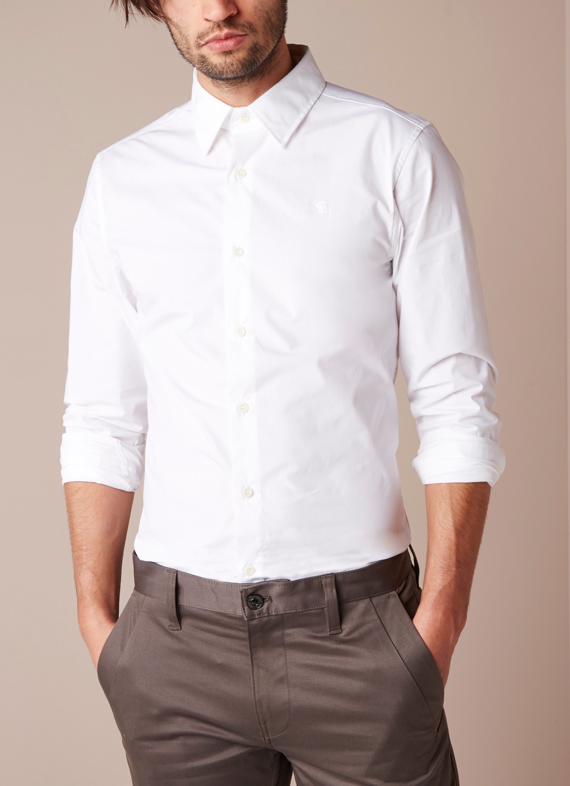 G-Star RAW Super slim fit overhemd van stretch katoen - detail 2 wit