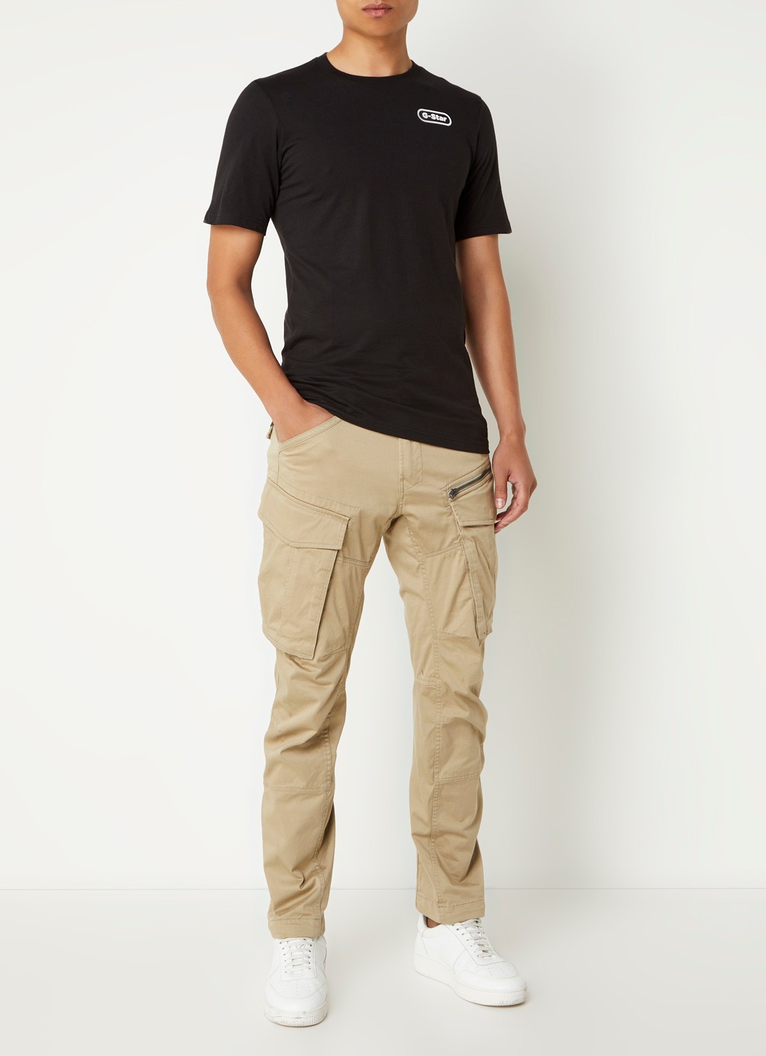 G-Star RAW T-shirt van  katoen met logoprint - voorkant 3 zwart