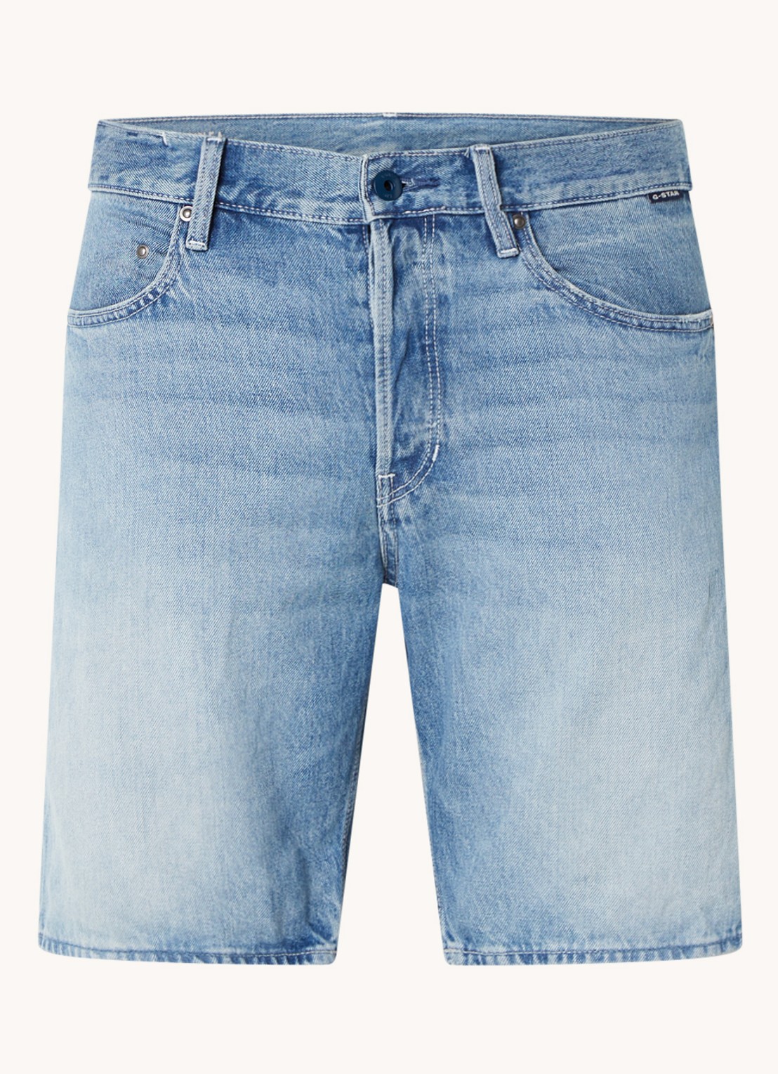 G-Star RAW Valiant straight legkorte broek van denim met lichte wassing - voorkant 3 donkerblauw