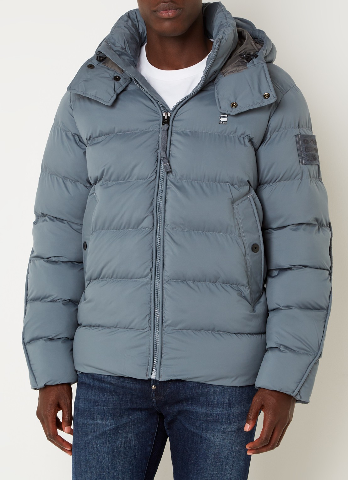 G-Star RAW Whistler gewatteerde puffer jack met afneembare capuchon - detail 2 staalblauw