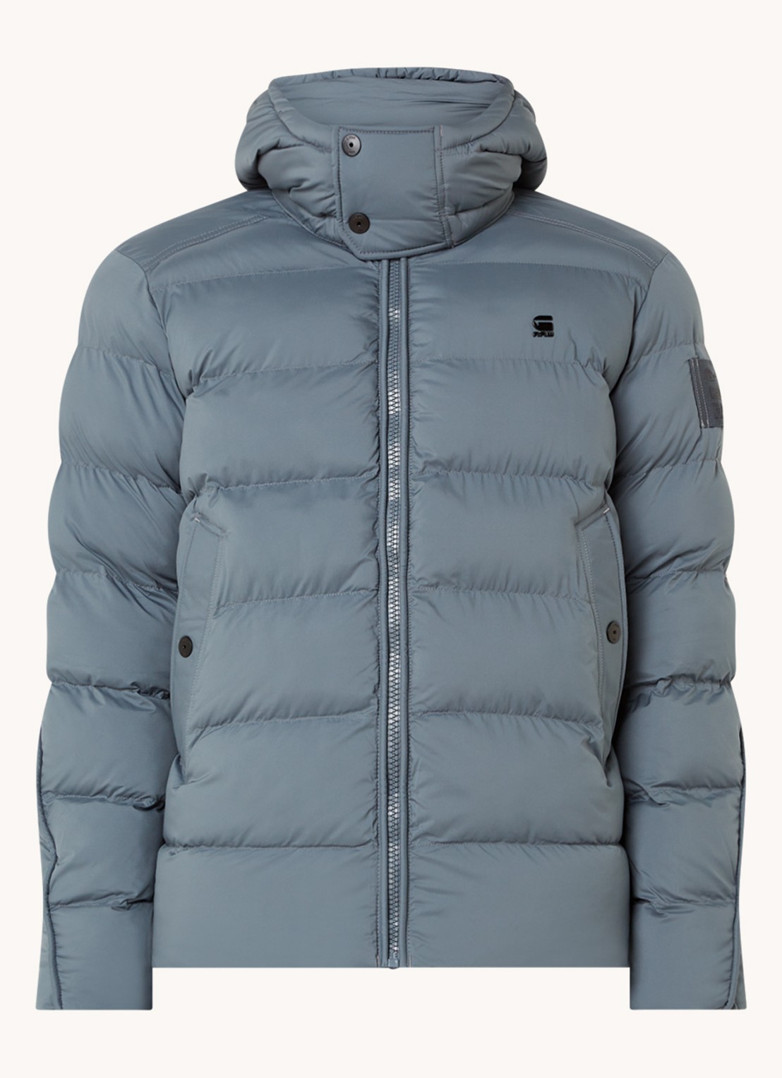 G-Star RAW Whistler gewatteerde puffer jack met afneembare capuchon - voorkant 3 staalblauw
